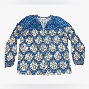 Rose & Olive Sky Blue Blouse with White Patterns